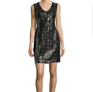 New Karen Kane Glisten Up Black Sequin Dress Sz M